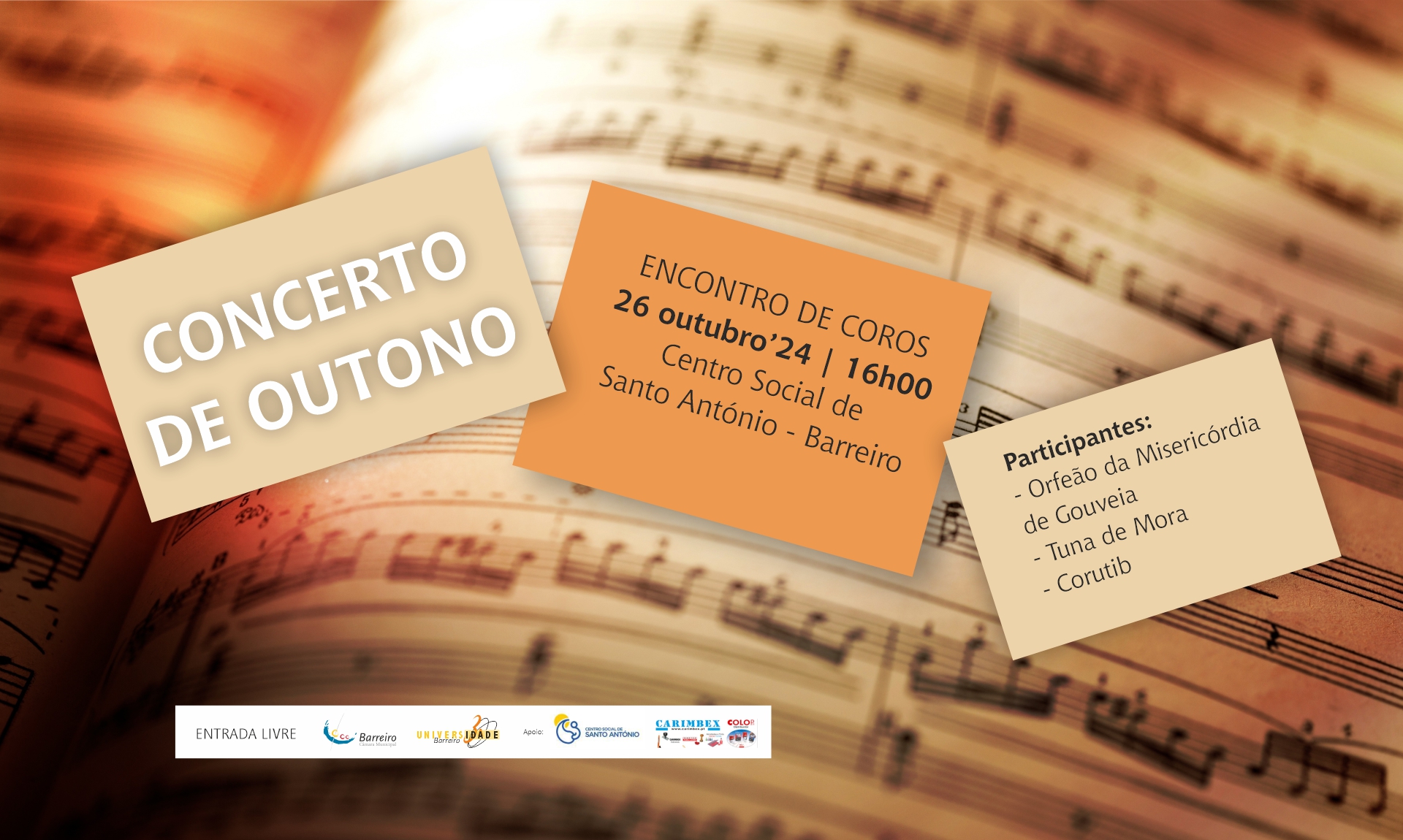 Concerto de Outono | CorUtib | 26 outubro | 16h00 | Centro Social de Santo António