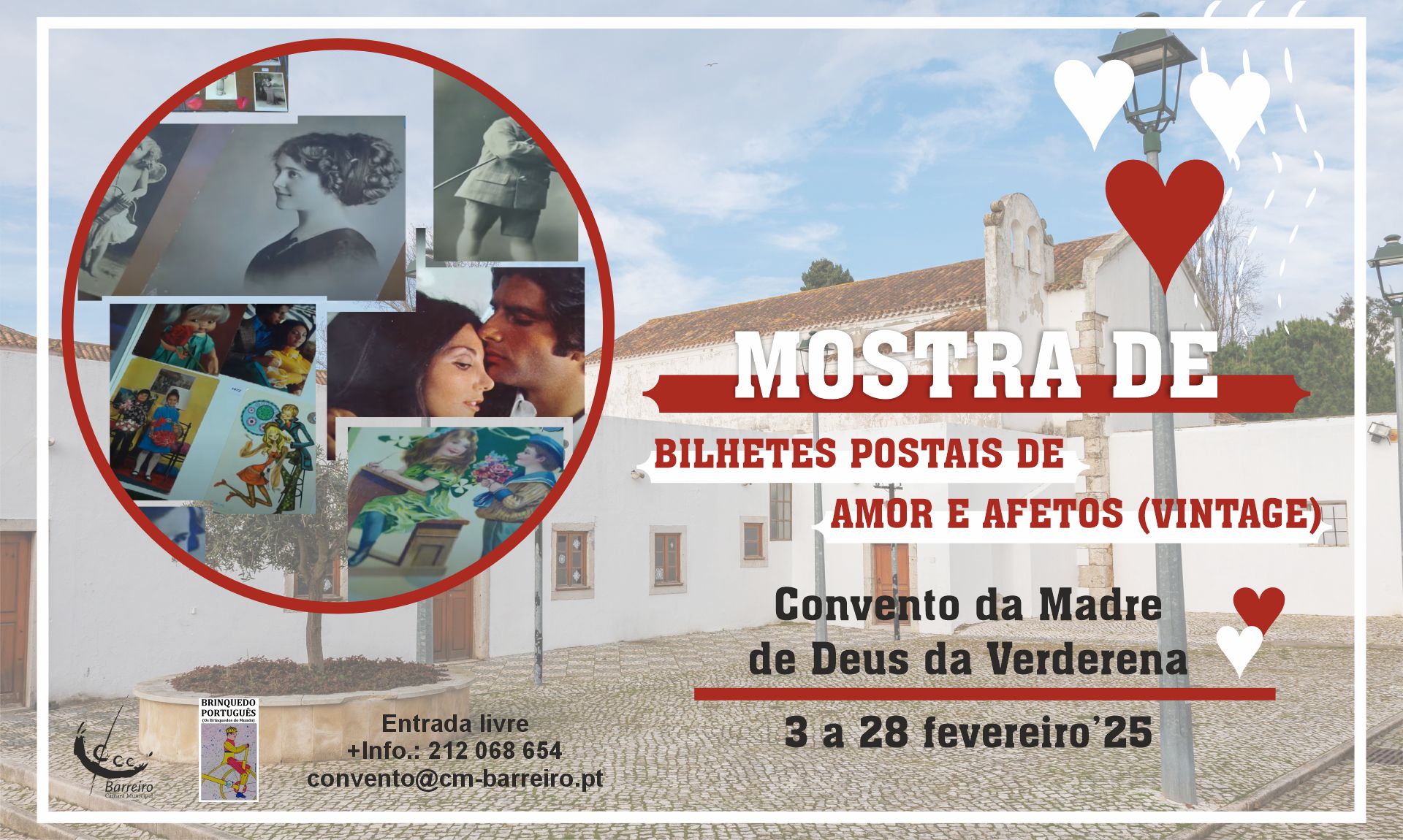 Mostra de bilhetes postais de amor e afetos (vintage), no Convento do Barreiro, em fevereiro de 2025